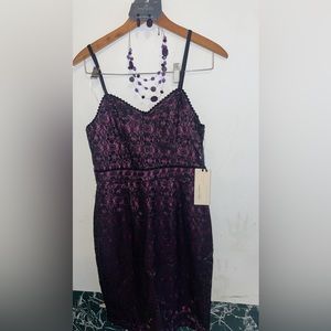 Purple & Black Lace Mini Dress